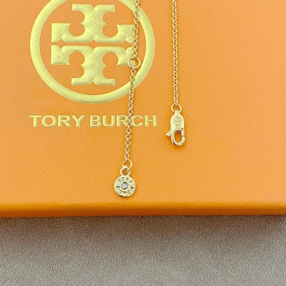 Tory Burch Gold Necklace with Blue Hexagon Pendant - Picture 5 of 6